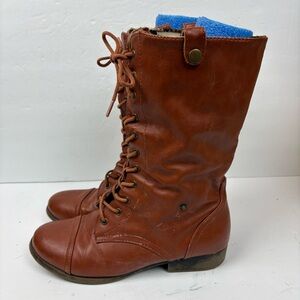 DBDK CI81 Women Distressed Leatherette Tribal Fold-Over Combat Boot Brown 8.5